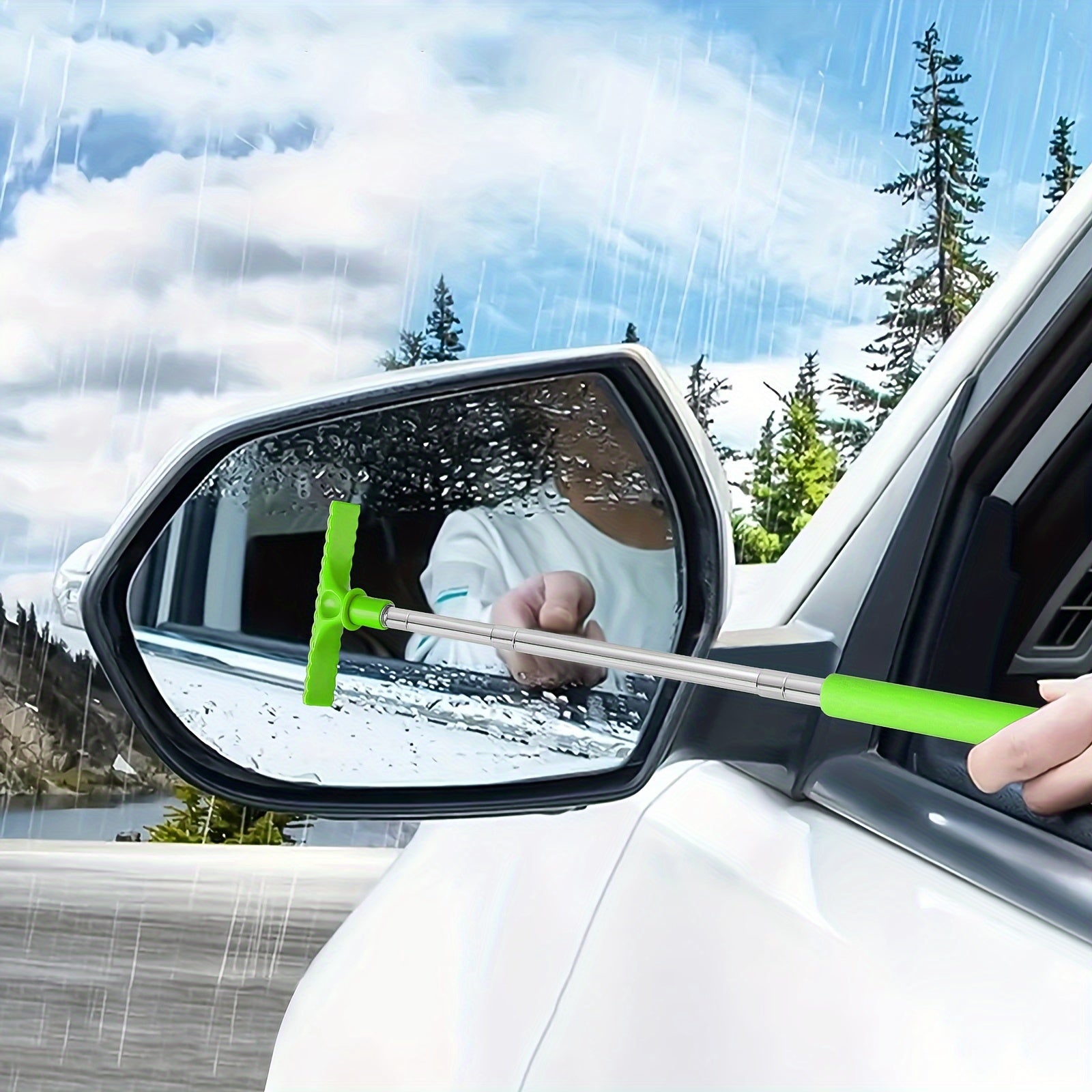 Portable Car Window Cleaner with Sponge Tip, Extendable Metal Handle