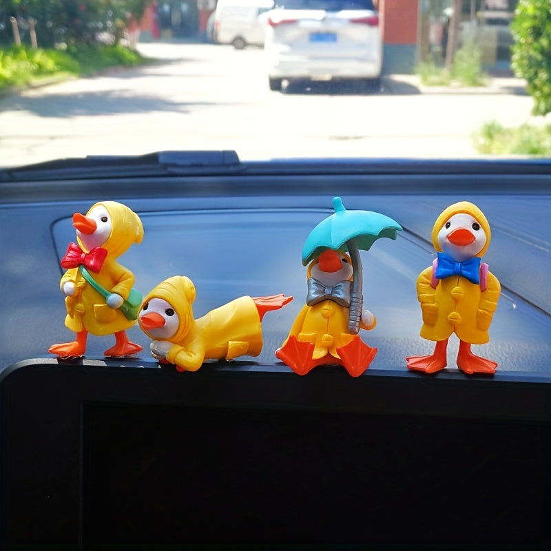 4Pcs Cute Duck Figurines Plastic Garden Decor Desktop Car Dashboard Accessories