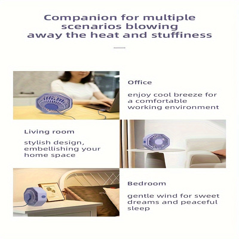 2024 USB Hexagonal Fan Portable Desktop Fan with Adjustable Speed and Manual Rotation