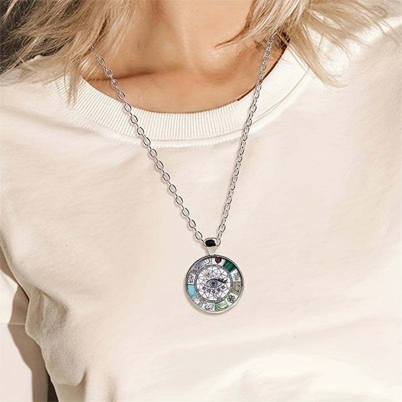 Ayollar uchun omadli taqibli zanjirli taqinchoq, shisha kabochon bilan