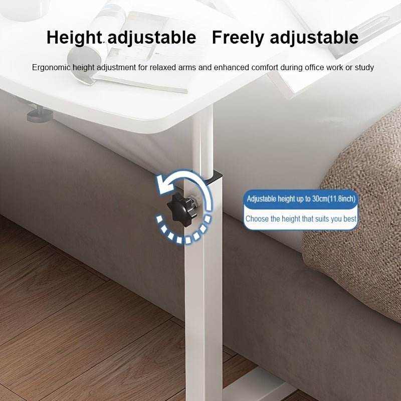 Mesita de noche ajustable en altura y giratoria con tablero de fibra de madera y estructura de metal para dormitorios y hogares