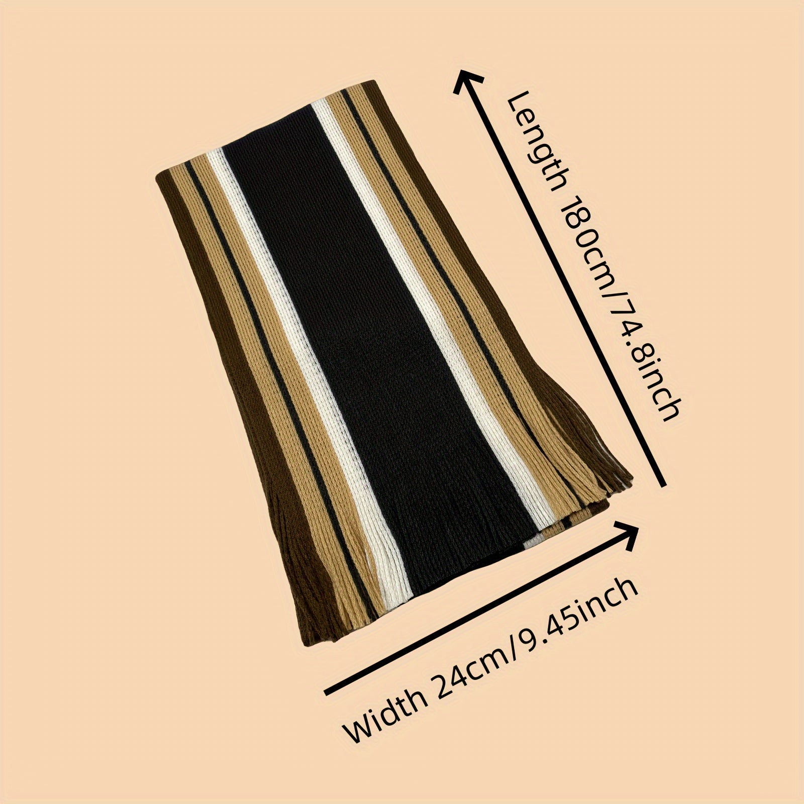 Tashqi trend uchun to'qilgan moda aksessuar - Erkaklar uchun tasma detali bilan rangli blokli chiziqli sharf, iliq akril materialdan tayyorlangan