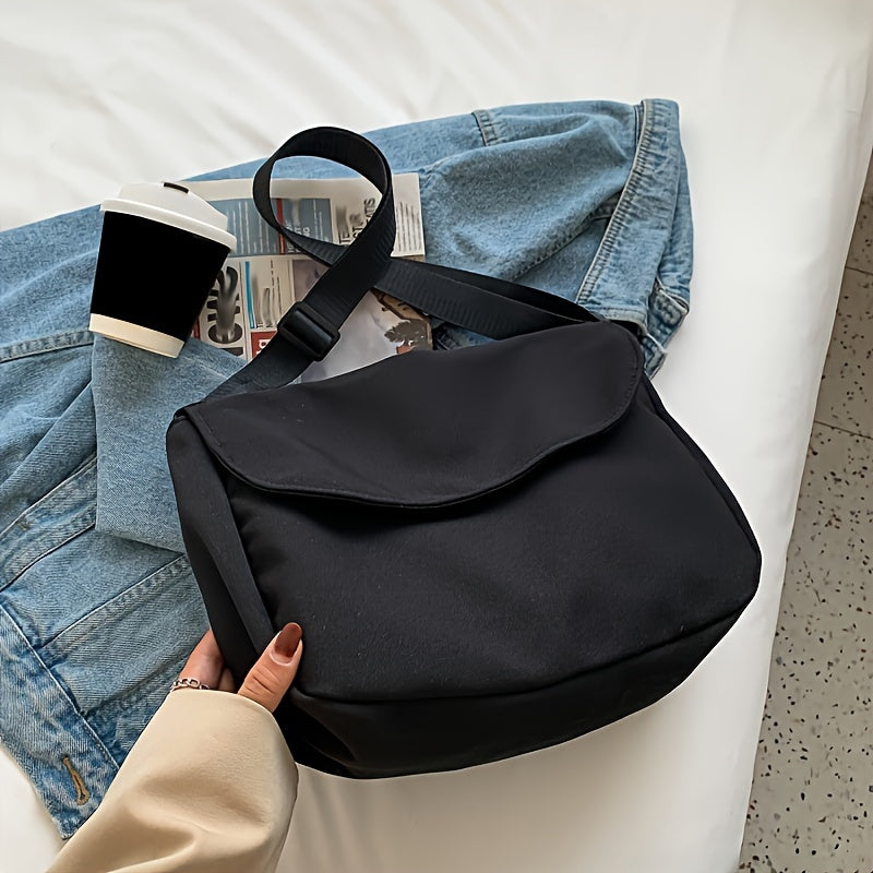 Nylon Crossbody Bag with Adjustable Strap Zipper Closure Lightweight and Foldable in Black Beige Coffee