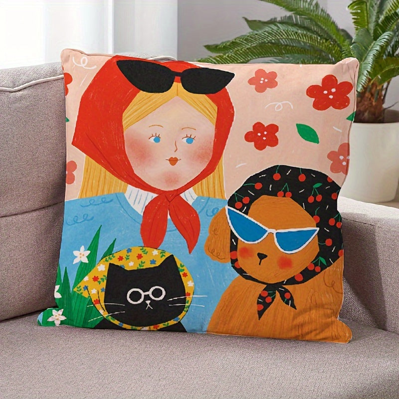 Reversible Throw Pillow Cover 45.72cm Polyester Art Print Zippered Decorative Cushion