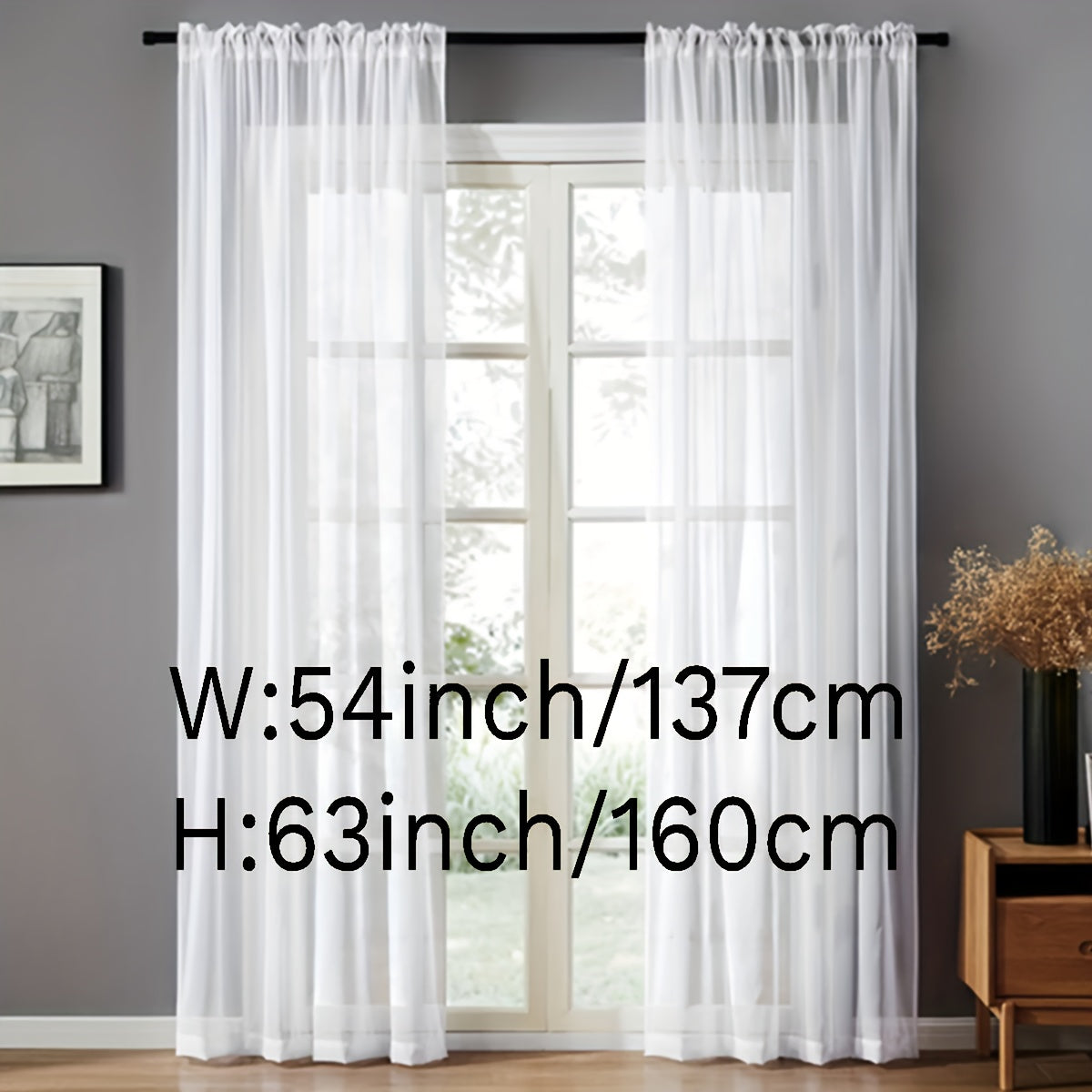 Pair of Sheer Voile Curtains with Rod Pocket for Kitchen Bedroom Living Room