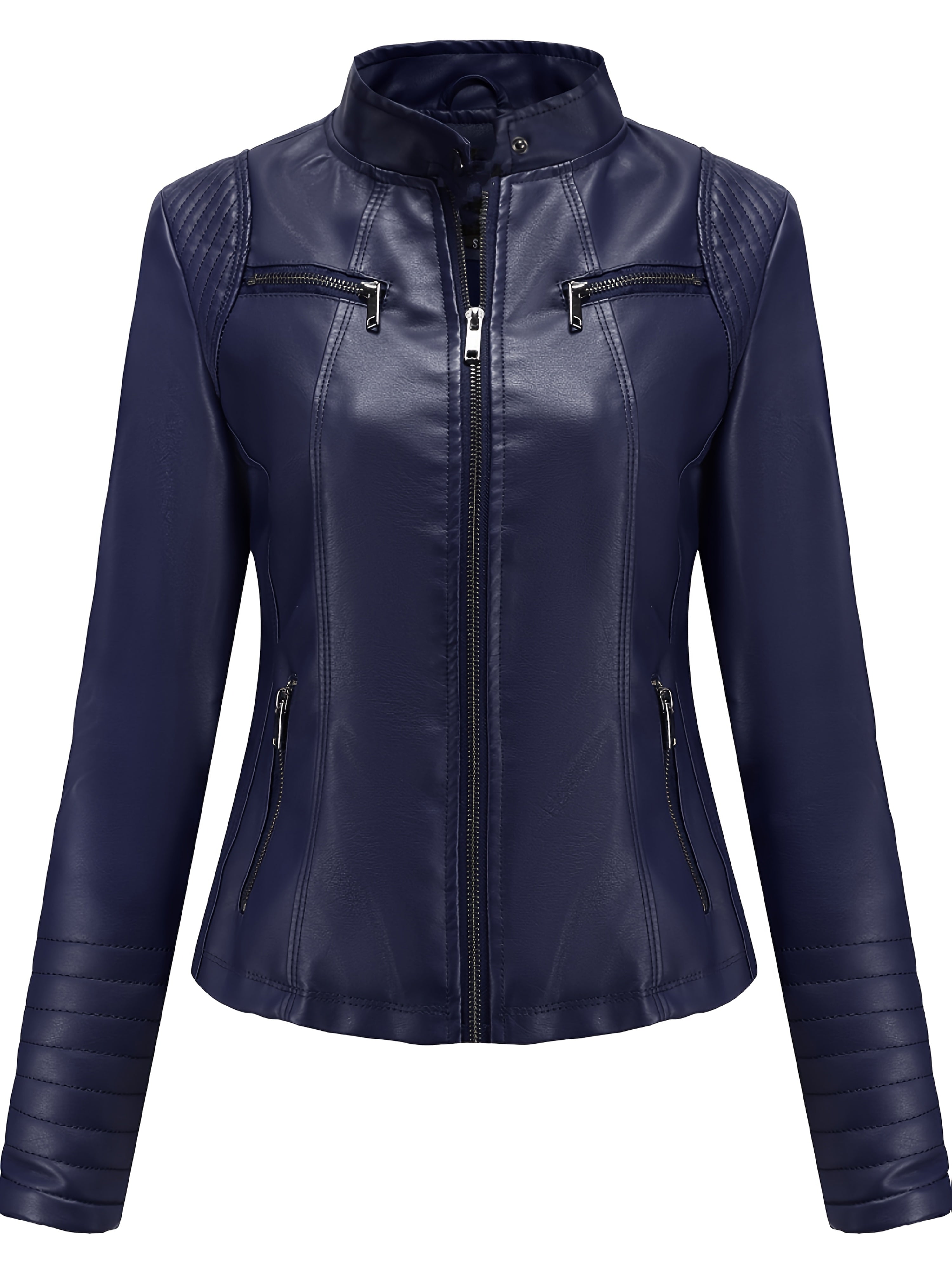 Women's Zipper Jacket with Side Pockets Solid Color Fall Winter Retro Elegant Long Sleeve Waterproof Polyester