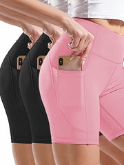 Plus Size Women's Sports Leggings Set Yoga Biker Shorts Tummy Control