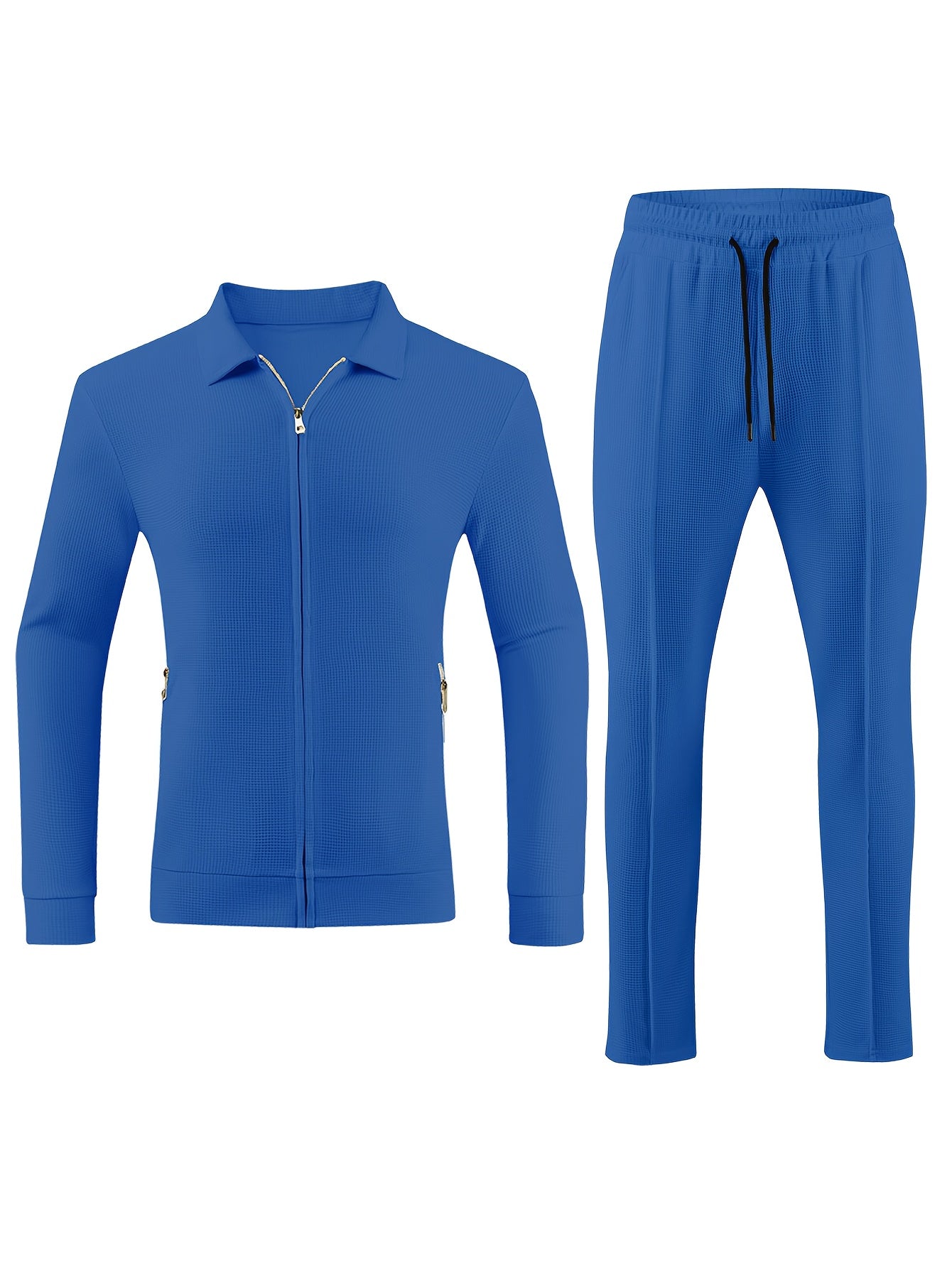 Conjunto casual de color sólido para hombre de 2 piezas con pantalones con cordón y chaqueta con cremallera
