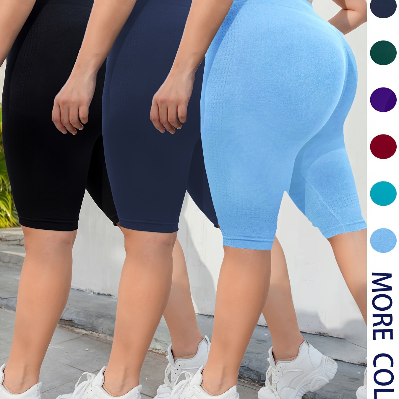 Pantalones cortos de yoga para mujer talla plus de cintura alta con levantamiento de melocotón, pack de 3, elásticos para entrenamiento