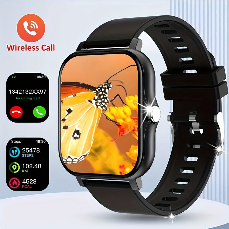 Touch Screen Smartwatch with Real-Time Caller ID and Notifications 1.83 Inch TFT Display Silicone Strap Metal Body