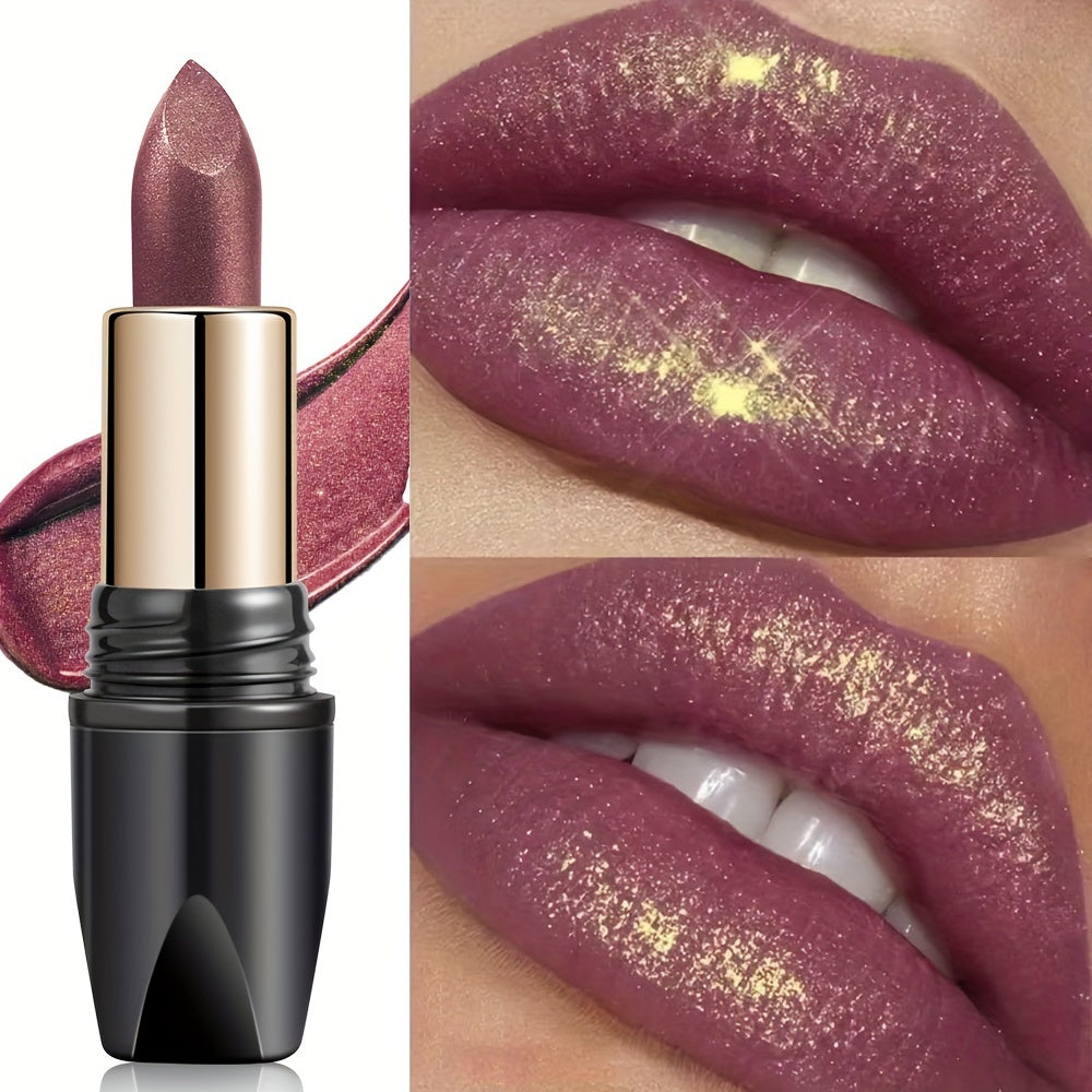 Женская помада с несмываемым эффектом, бордовая с золотым глиттером, стойкая, глянцевая