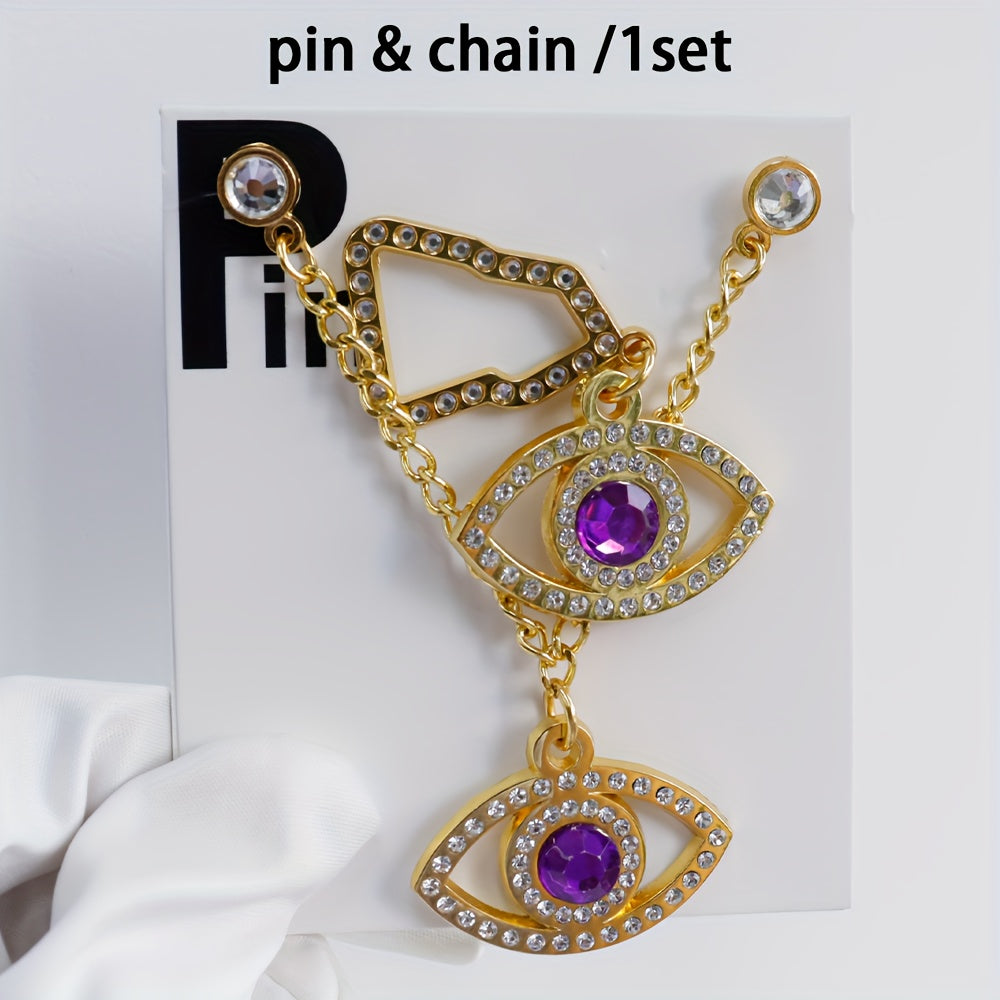 Sparkling Brooch Hat Pin and Chain Set for Women, New Year Gift