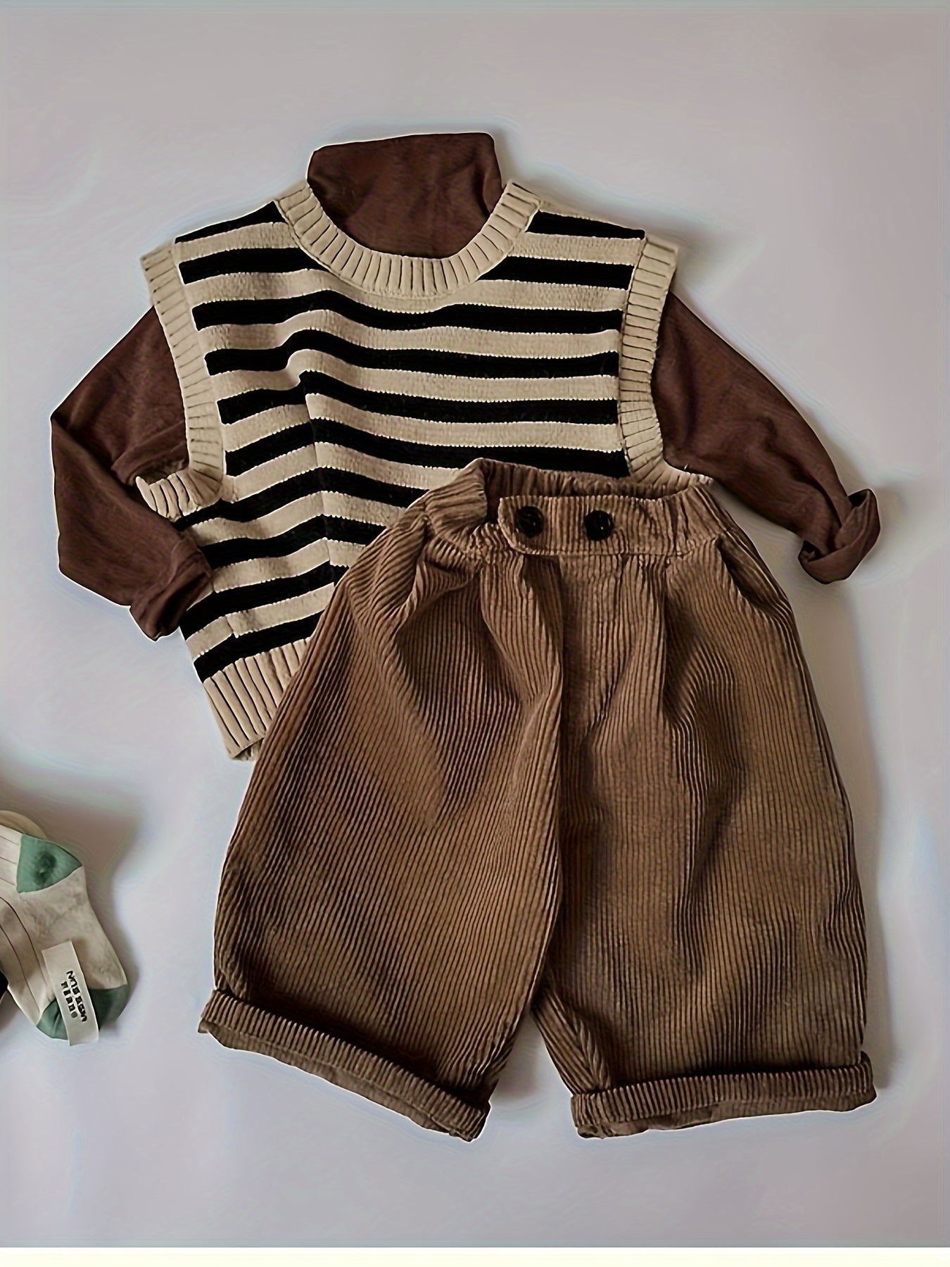 Children's Striped Knit Pullover Crew Neck Polyester Blend Medium Stretch Spring Fall