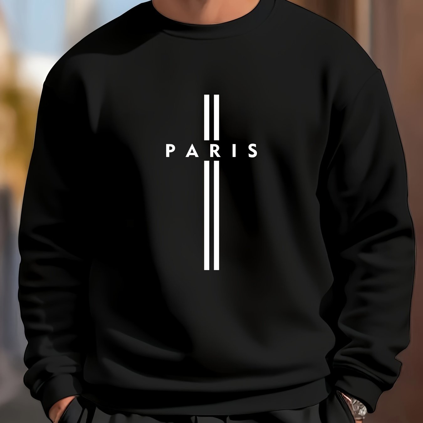 Men's Polyester Crew Neck Sweatshirt with Letter Print for Outdoor Sports in Spring and Autumn