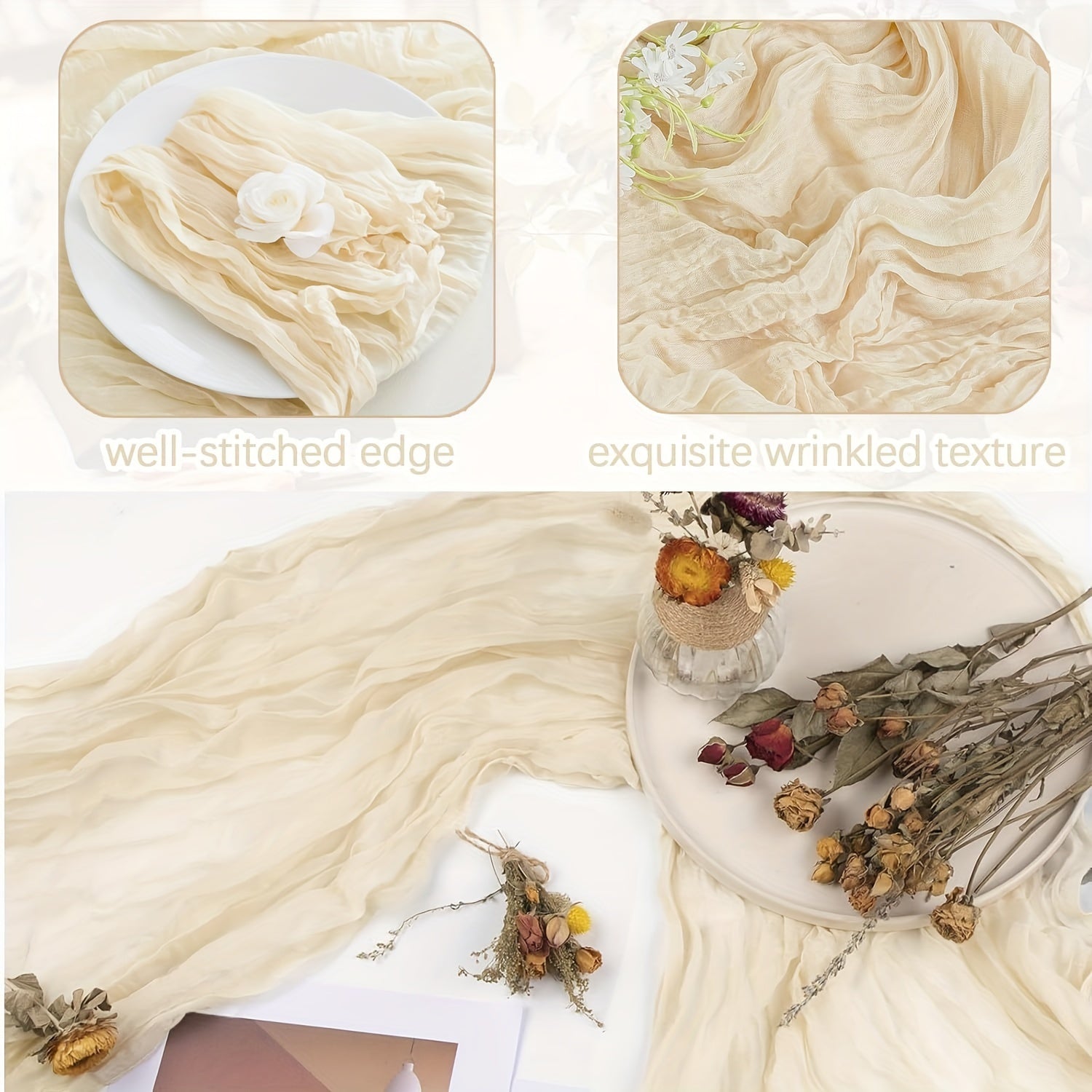 Polyester Crinkle Table Runner for Rustic Wedding Decor