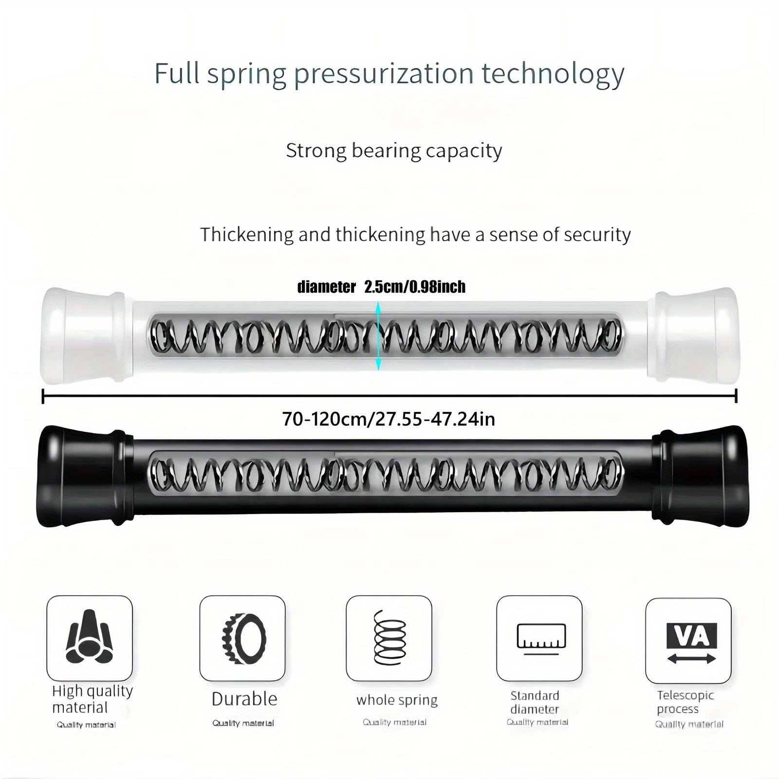 Barra de cortina telescópica de metal ajustable con tensión de resorte, diseño sin taladro para ducha y ventana