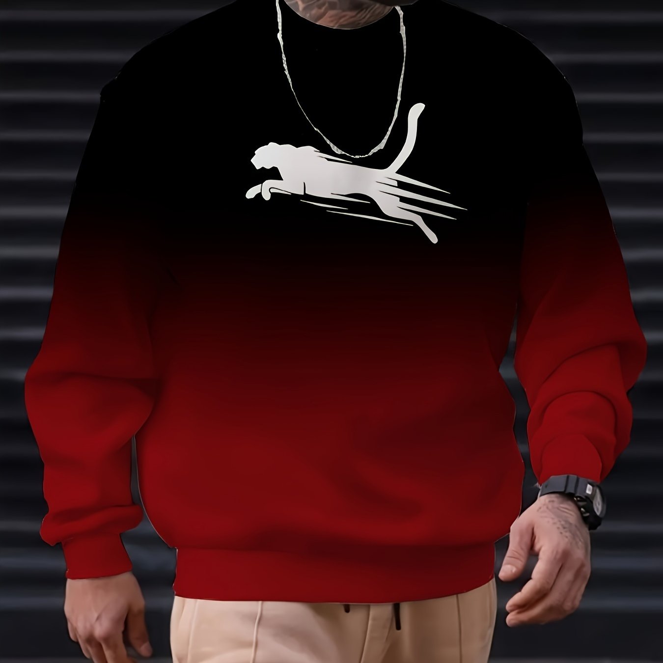 Men's Gradient Crew Neck Sweatshirt with Cartoon Print Polyester Spandex Regular Fit Casual Sports