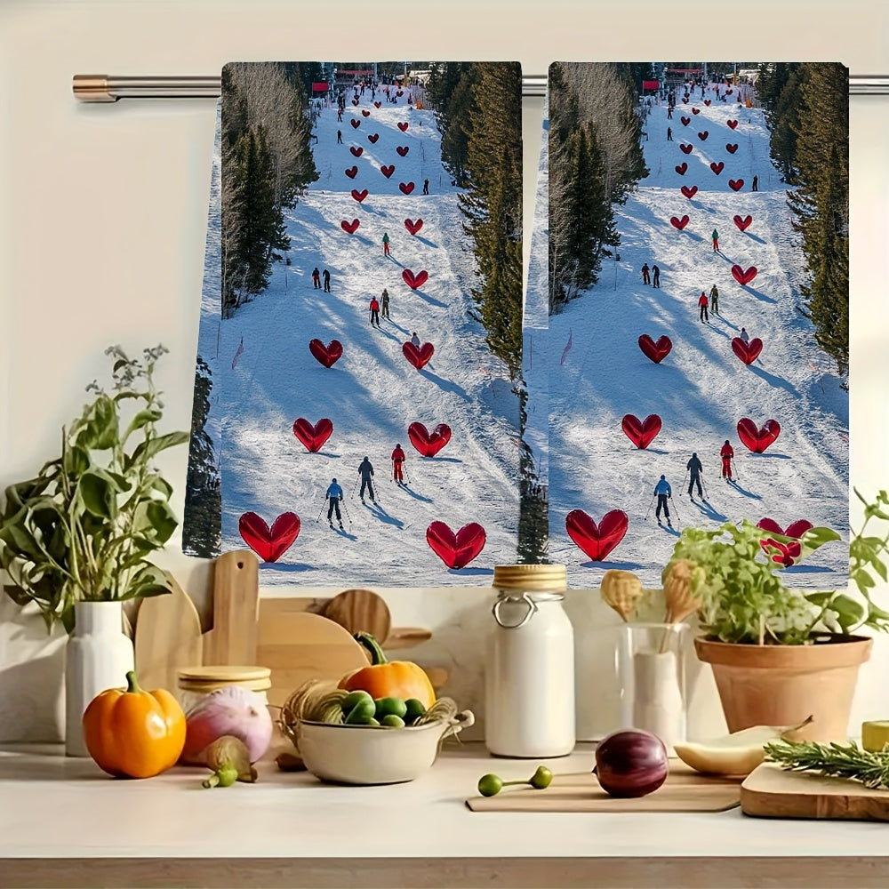 2 ta Ultra Soft Polyester oshxona sochiqlari to'plami, Coastal Heart Flags, 16x24 dyuym