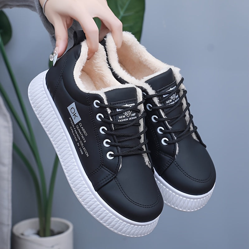 Women's Plush-Lined Synthetic Casual Sneakers Winter Warmth Thick Sole