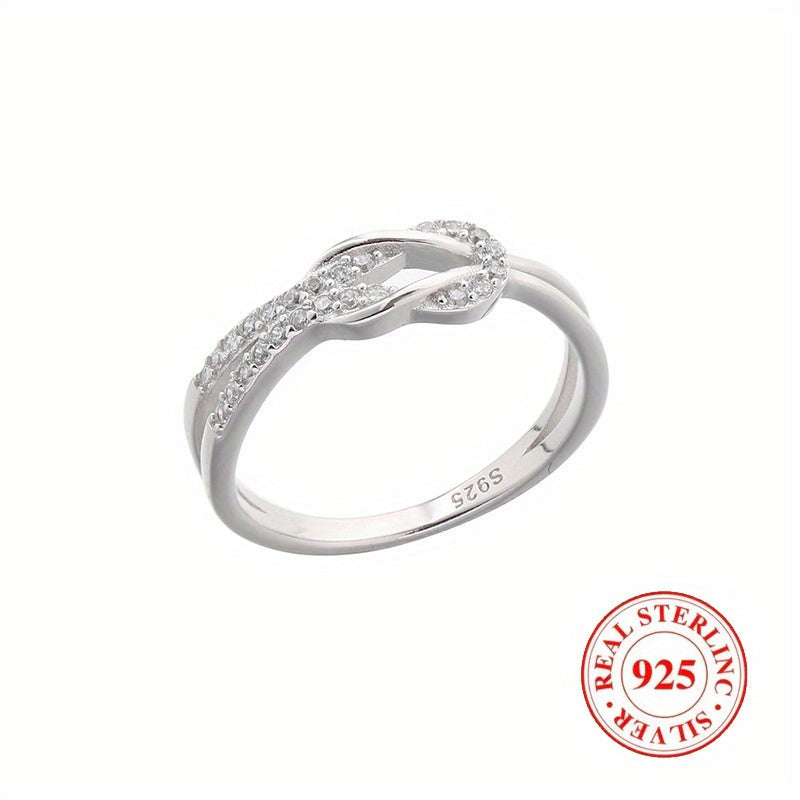 Anillo de plata de ley con diseño de nudo de zirconia para mujer joyería de compromiso y boda