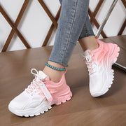 Women's Gradient Chunky Sneakers Low Top Lace-Up Running Shoes All-Season