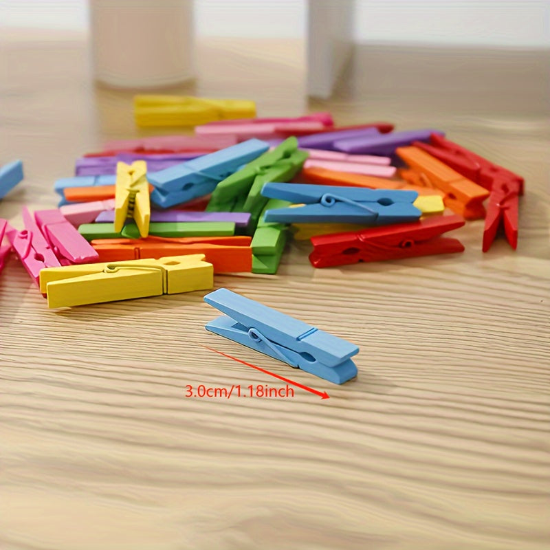 50pcs Mini Wooden Clothespins Assorted Colors for Crafts Photo Hanging Organization