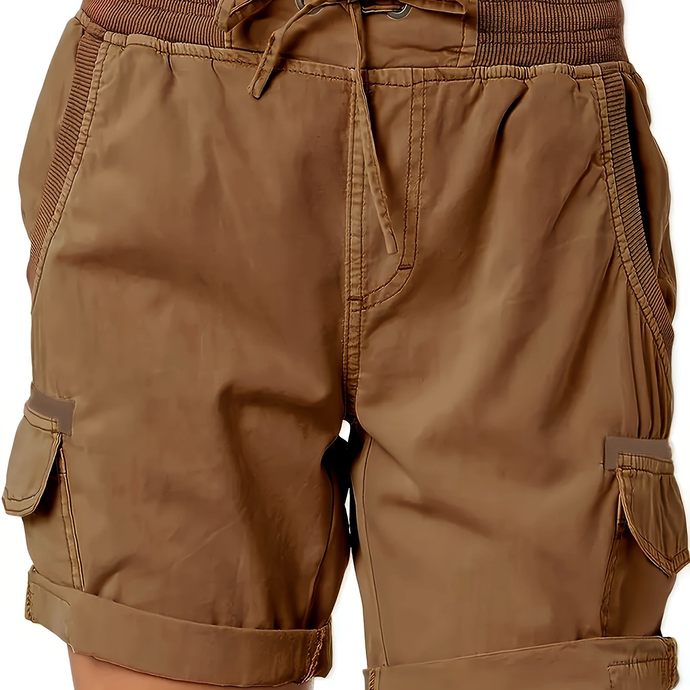 Plus Size Women's Black Cargo Shorts With Drawstring Waist