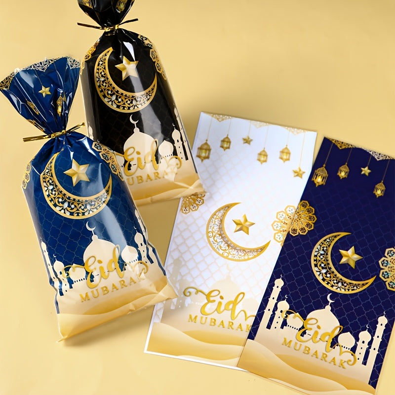 Eid Mubarak Candy Bags Set of 25 50 or 100 Black White Blue Plastic Ramadan Eid Decorations