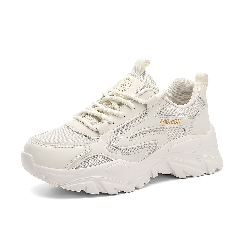 Women's Casual Chunky Sneakers Breathable Mesh Faux Cover Low-Top Lace-Up