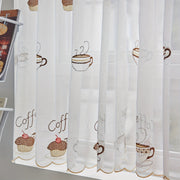 White Sheer Embroidered Cafe Curtain with Rod Pocket for Kitchen and Living Room