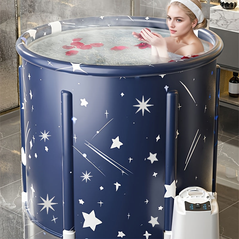 Portable Foldable Freestanding Bathtub with Heating Function for All Ages Blue Starry Design Indoor Outdoor