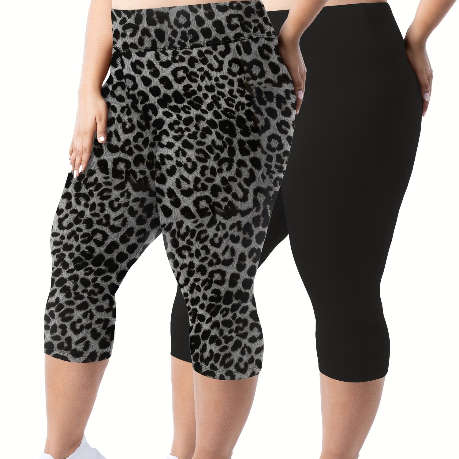 Women's Leopard Print Capri Leggings Plus Size Stretchy Comfortable | 3/4 Length