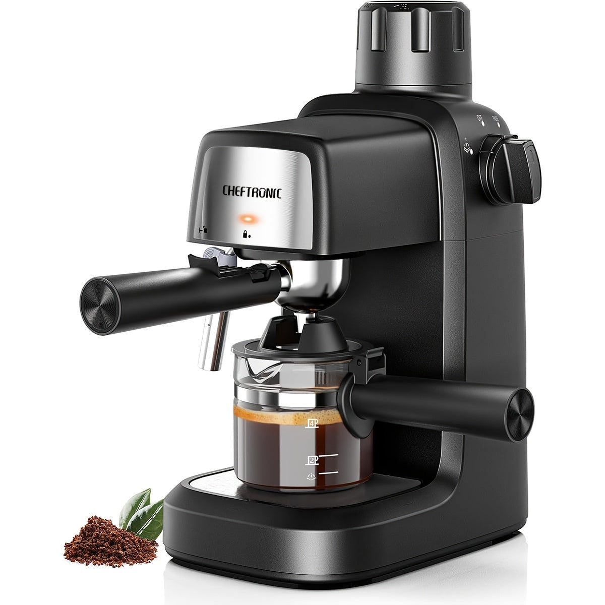 Sayohat uchun qora espresso tayyorlagich, sut ko'pik bilan, 4 stakan, 800W, kapuchino va latte uchun