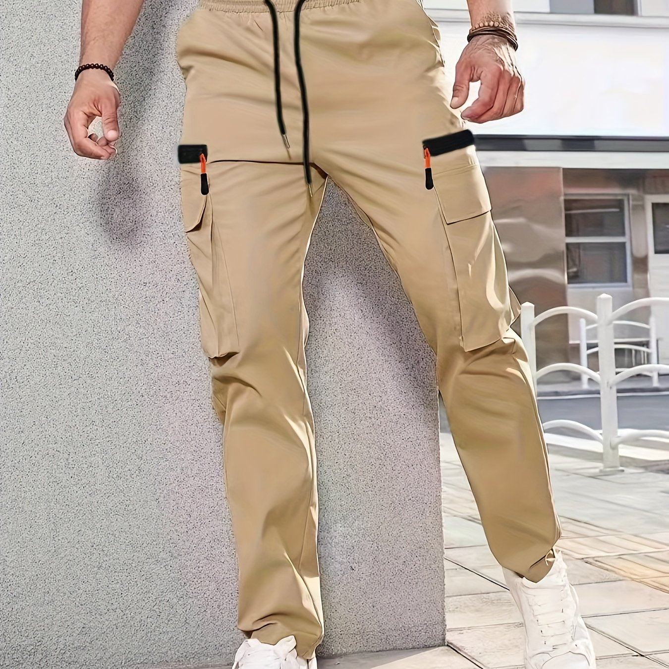 Men's Cargo Pants Regular Fit Solid Color Polyester Straight Leg All-Season Casual