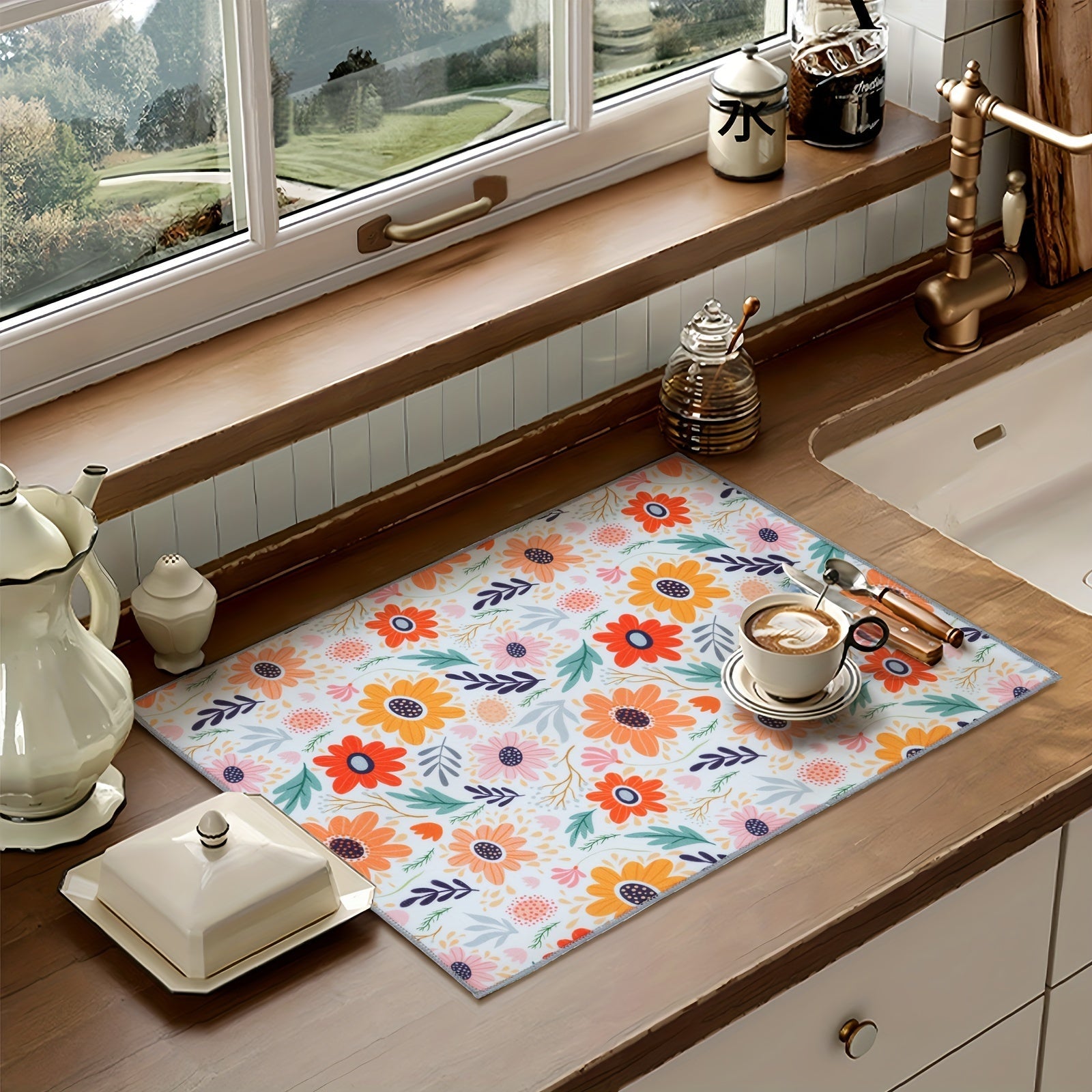 Heat Resistant Non-Slip Dish Drying Mat Washable Kitchen Placemat 38.1x50.8 cm