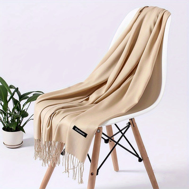 Women's Solid Color Tassel Scarf Imitation Cashmere Cozy Wrap for Year-Round Wear