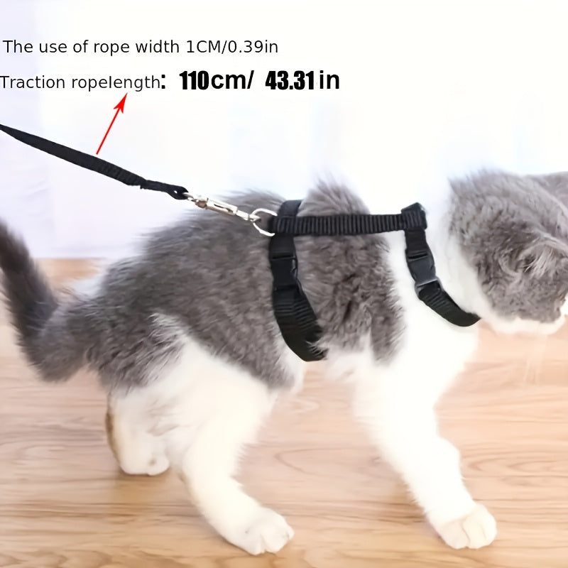 Adjustable Cat Harness and Leash Set for Kittens, Polyester, Small, Solid Pattern