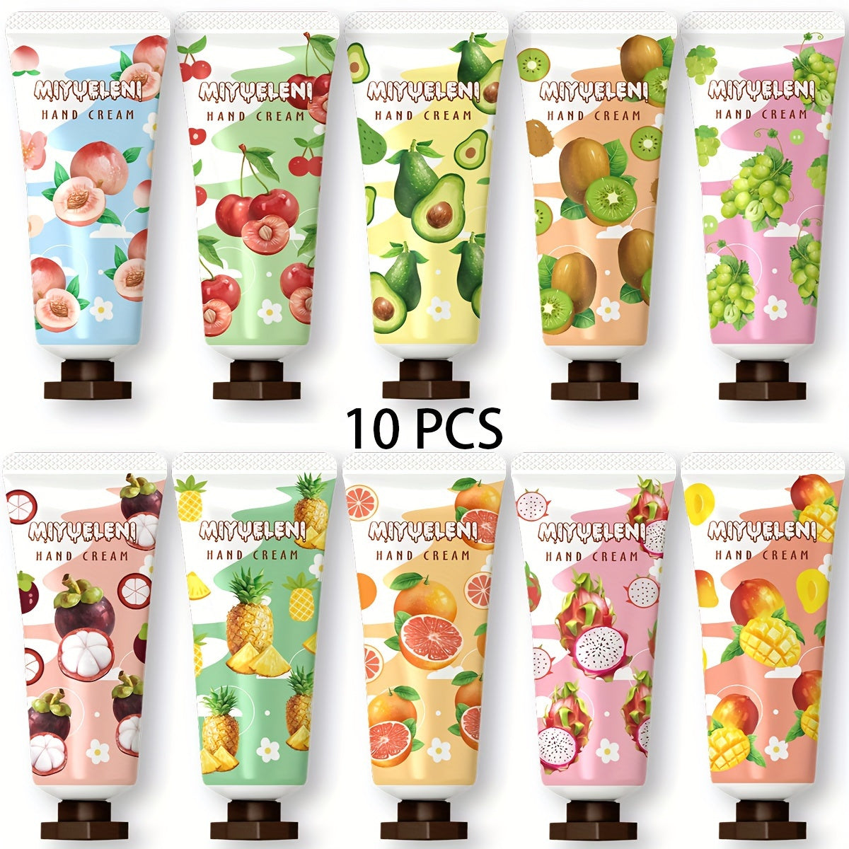 10-Piece Fruit and Plant-Based Hand Cream Set Alcohol-Free Moisturizing for Dry Skin