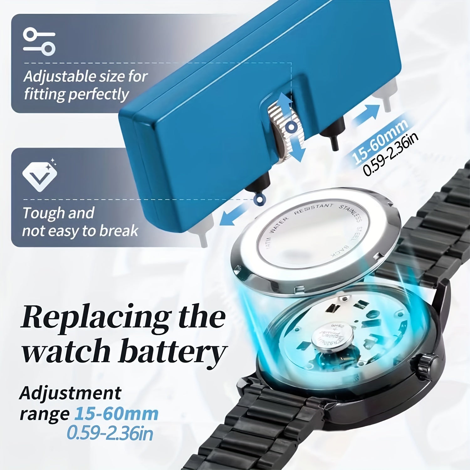 Soat ta'mirlash uchun asboblar to'plami, 26 ta bo'lak, quticha bilan, ochuvchi, orqa qopqog'ini olib tashlash, spring bar, qisqichlar