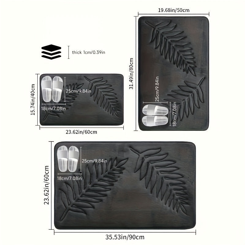 Non-Slip Leaf Pattern Bathroom Mat Absorbent Quick-Dry Polyester Rug