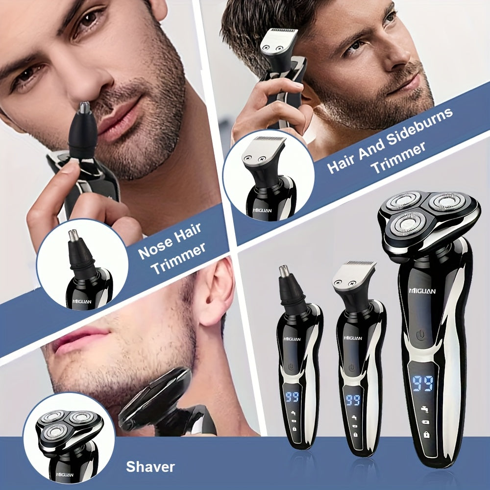 3-in-1 Electric Shaver Set for Men Nose Hair Trimmer Hair Sideburns Trimmer Rechargeable Lithium Battery LED Display Stainless Steel Blade