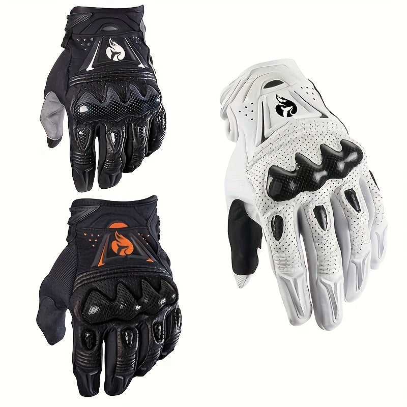 Men's Faux Leather Full Finger Motorcycle Gloves All-Season Protective Gear