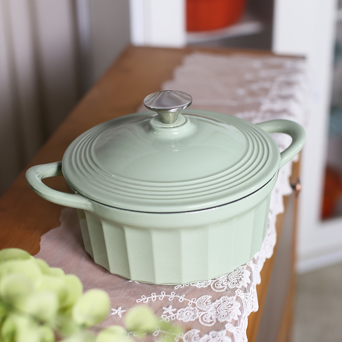 Enamel Rice Pot with Lid Cast Iron Stew Pot Oven Kitchenware Set 61oz 98oz 105oz