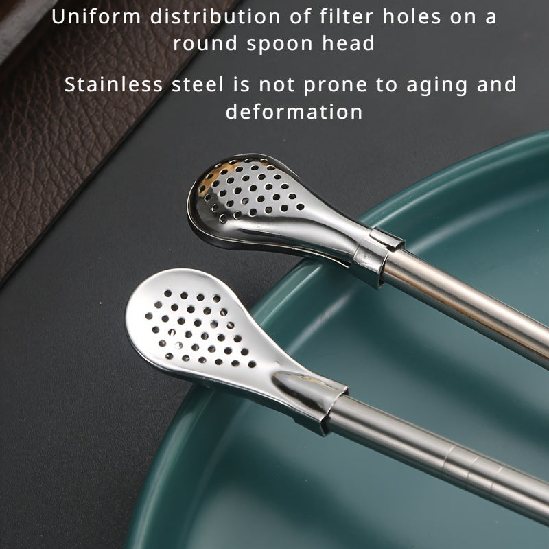 Set de 2-3 cucharas con pajillas de acero inoxidable para café, jugo, leche y té