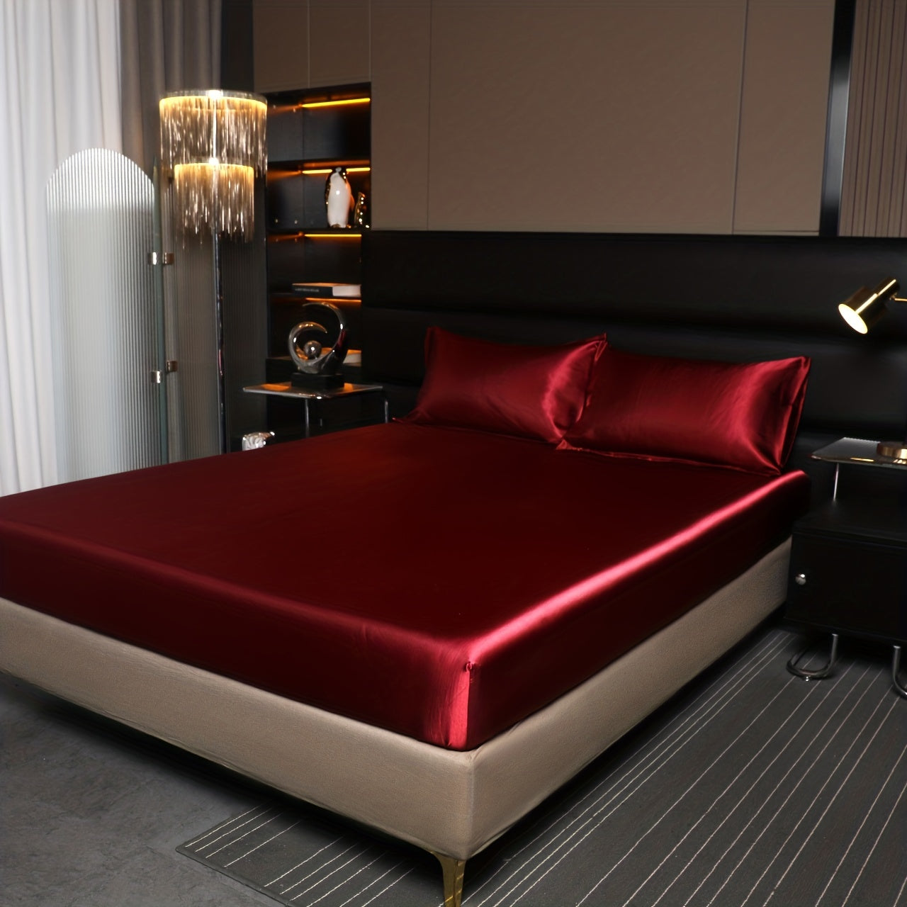 Satin Solid Color Bedding Set with Pillowcases for Bedroom Guest Room Hotel