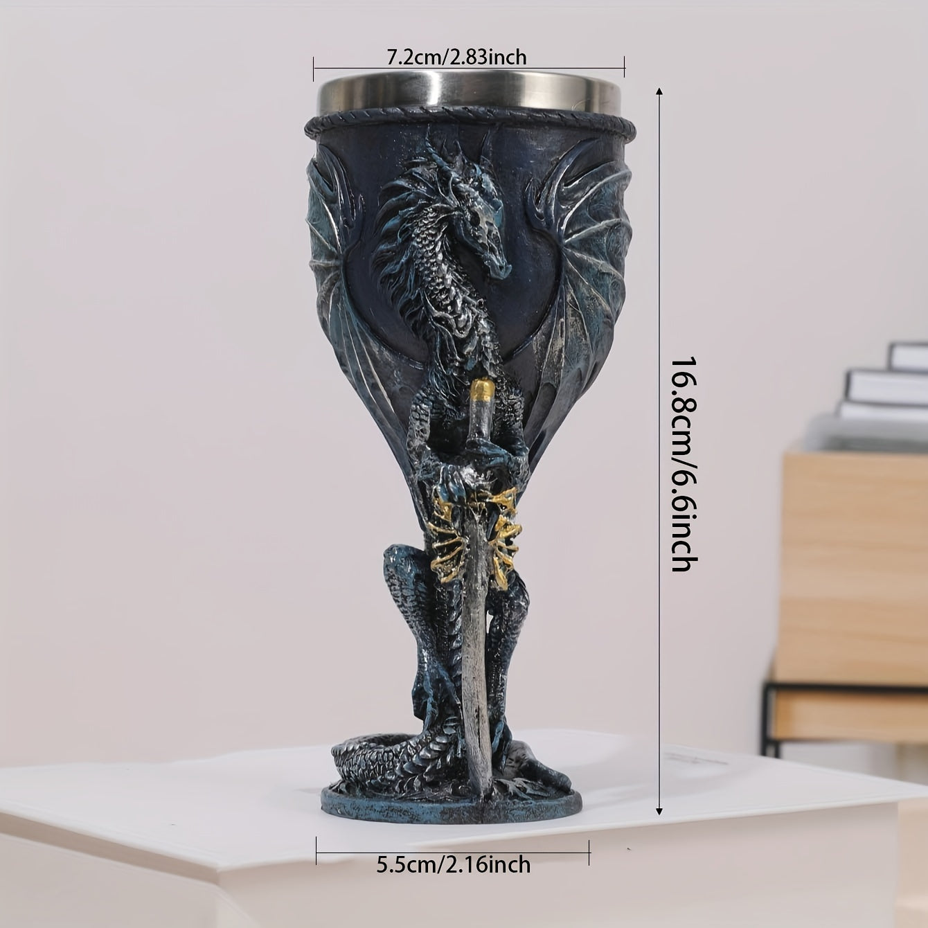 Dragon Sword Goblet 7oz Resin Stainless Steel Medieval Gothic Drinkware for Fantasy Fans