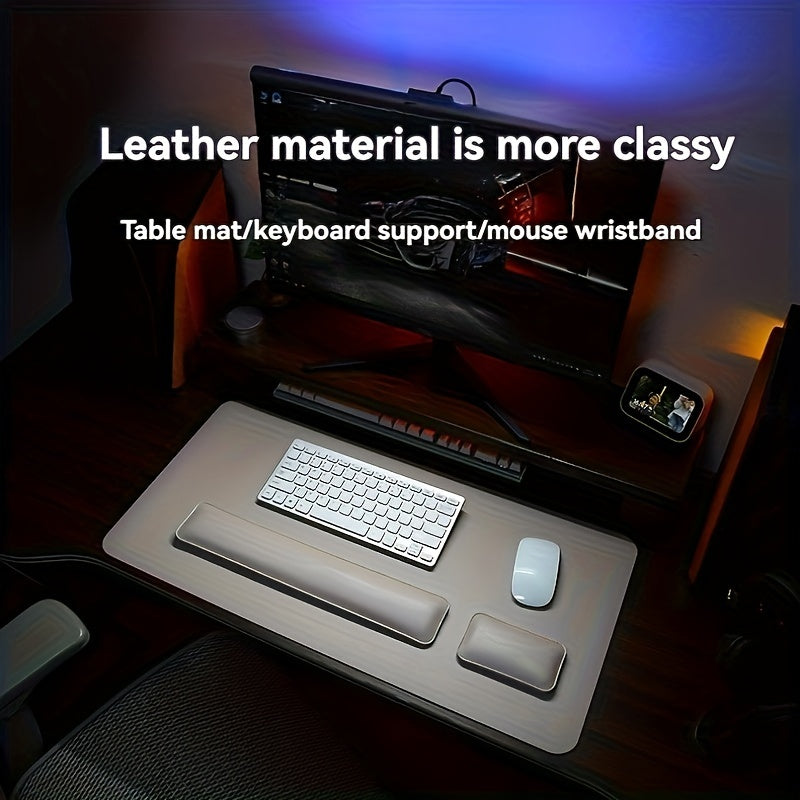 Ergonomic Faux Leather 3-Piece Desk Set with Large Mouse Pad Keyboard Mat and Wrist Support