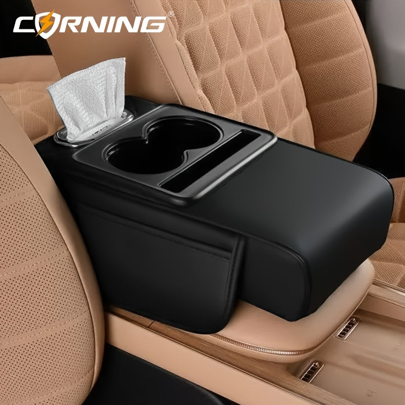 Автомобильный подлокотник с двумя держателями для чашек, многофункциональный органайзер для хранения, черный