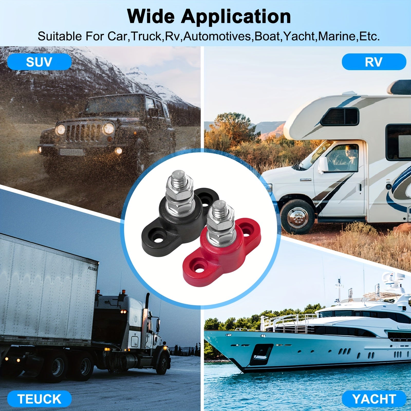 2pcs Heavy Duty Battery Junction Posts Block Power Ground Distribution Terminal Kit Red Black