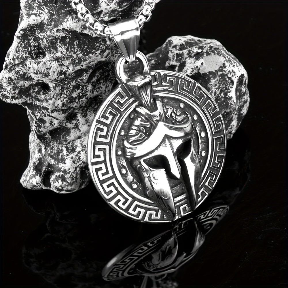 Stylish Spartan Mask Necklace for Men Stainless Steel Pendant Nightclub Wear